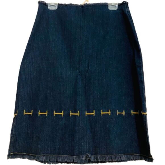 CLIO WOMEN’s FRINGE DENIM w/ SIDE SLITS & FRAYED HEM COTTON COWGIRL SKIRT Size-8 - Picture 1 of 6